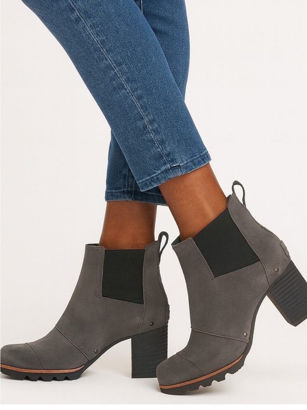 Gray Addington Suede Chelsea Block Heel Ankle Boots, size 6. Excellent Condition